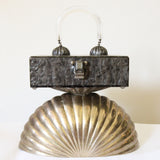 "Scalloped Domes" Vintage 1950's Grey Marbled Lucite Box Bag