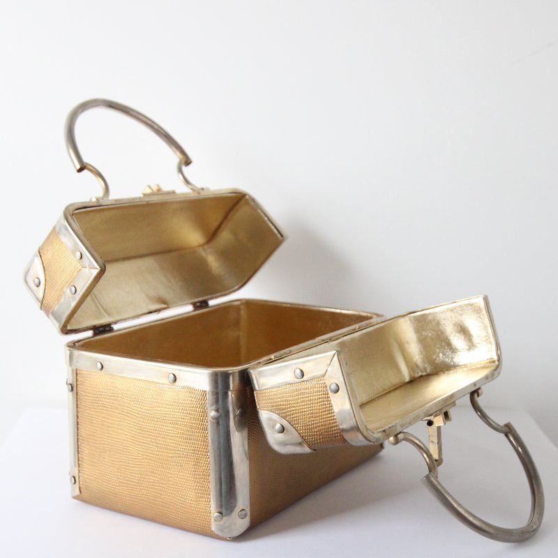 "Textured Gold Dellil" Vintage 1960's Textured Gold & Silver Box Bag