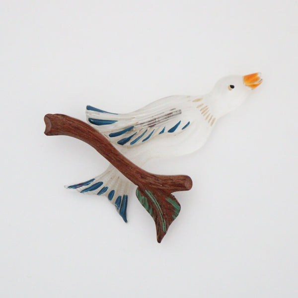 "Songbird" Vintage 1940's Lucite & Wood Bird Brooch