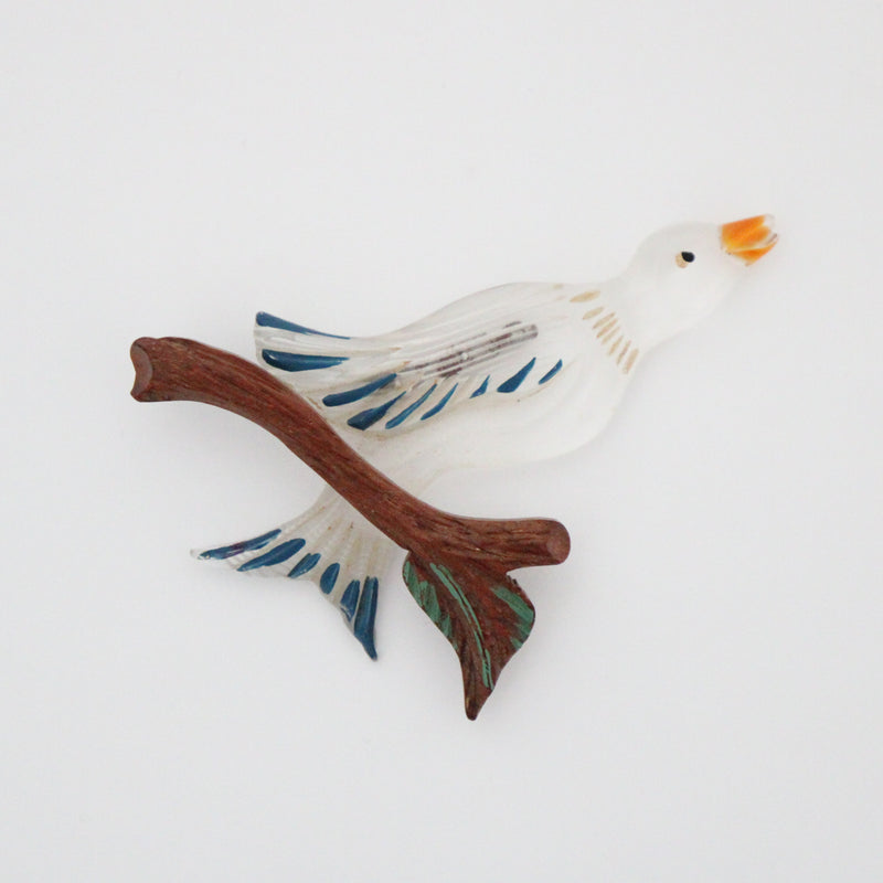 "Songbird" Vintage 1940's Lucite & Wood Bird Brooch