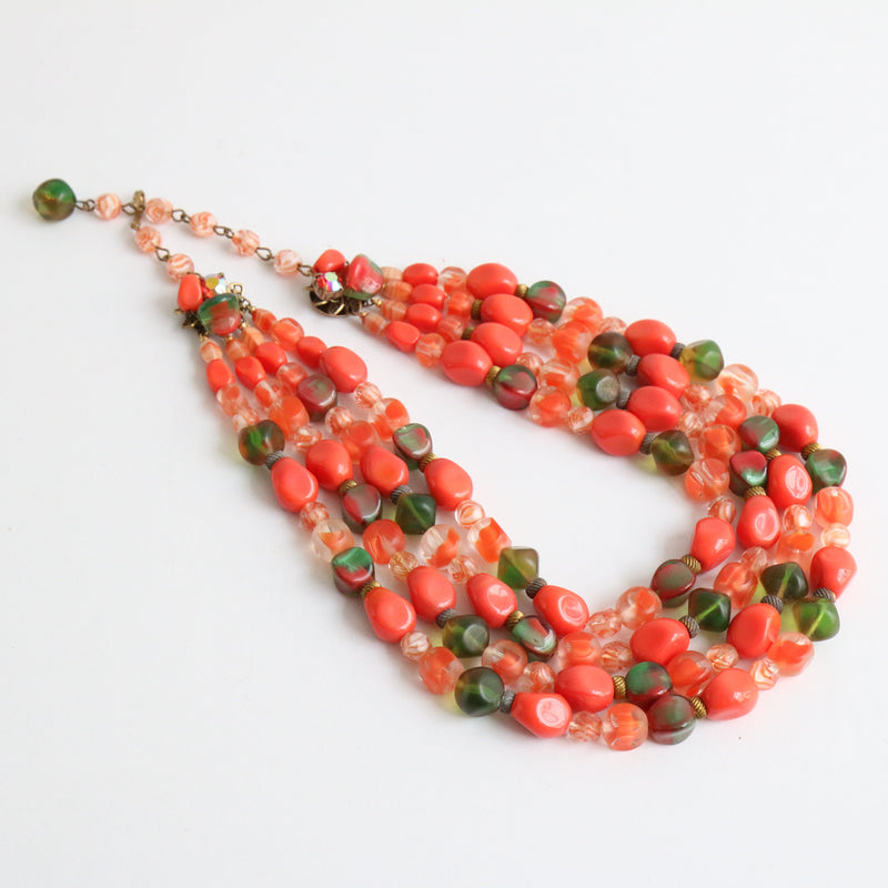 "Marbled Sunset" Vintage 1950's Glass Bead Multi-Strand Necklace