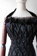 "Pleated Silk & Diamond Velvet" Vintage 1950's Silk & Velvet Pleated Cocktail Dress UK 8 US 4