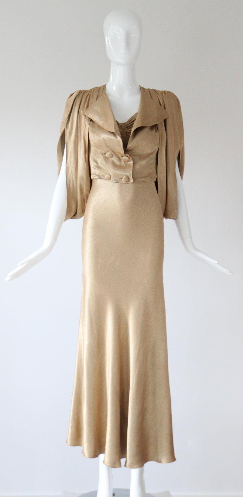 "Just Gold" Vintage 1930's Gold Satin Gown & Jacket Ensemble UK 6-8 US 2-4
