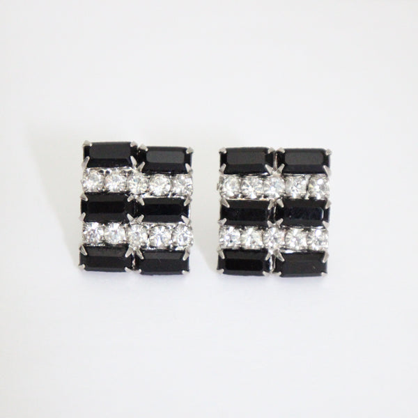 "Monochrome Rhinestones" Vintage 1950's Weiss Rhinestone Clip on Earrings