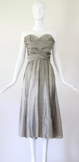 "Silver Pleated Organza" Vintage 1950's Silver Pleated Organza Dress UK 8 US 4