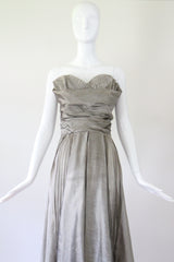 "Silver Pleated Organza" Vintage 1950's Silver Pleated Organza Dress UK 8 US 4