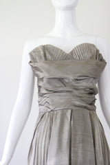 "Silver Pleated Organza" Vintage 1950's Silver Pleated Organza Dress UK 8 US 4
