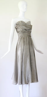 "Silver Pleated Organza" Vintage 1950's Silver Pleated Organza Dress UK 8 US 4