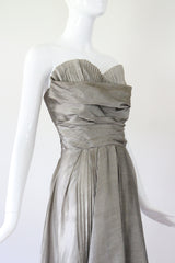 "Silver Pleated Organza" Vintage 1950's Silver Pleated Organza Dress UK 8 US 4
