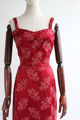 "Venetian Red Satin & Lamé" Vintage Late 1950's Red Satin & Lamé Embroidered Gown UK 8-10 US 4-6