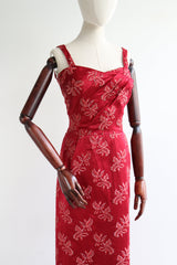 "Venetian Red Satin & Lamé" Vintage Late 1950's Red Satin & Lamé Embroidered Gown UK 8-10 US 4-6