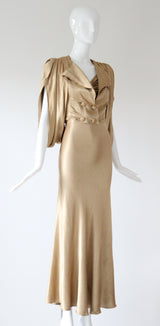 "Just Gold" Vintage 1930's Gold Satin Gown & Jacket Ensemble UK 6-8 US 2-4