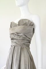 "Silver Pleated Organza" Vintage 1950's Silver Pleated Organza Dress UK 8 US 4
