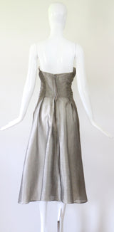 "Silver Pleated Organza" Vintage 1950's Silver Pleated Organza Dress UK 8 US 4