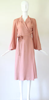 "Blush Ossie Clark" Vintage 1970's Blush Pink Moss Crepe Ossie Clark Dress UK 8-10 US 4-6