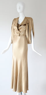 "Just Gold" Vintage 1930's Gold Satin Gown & Jacket Ensemble UK 6-8 US 2-4