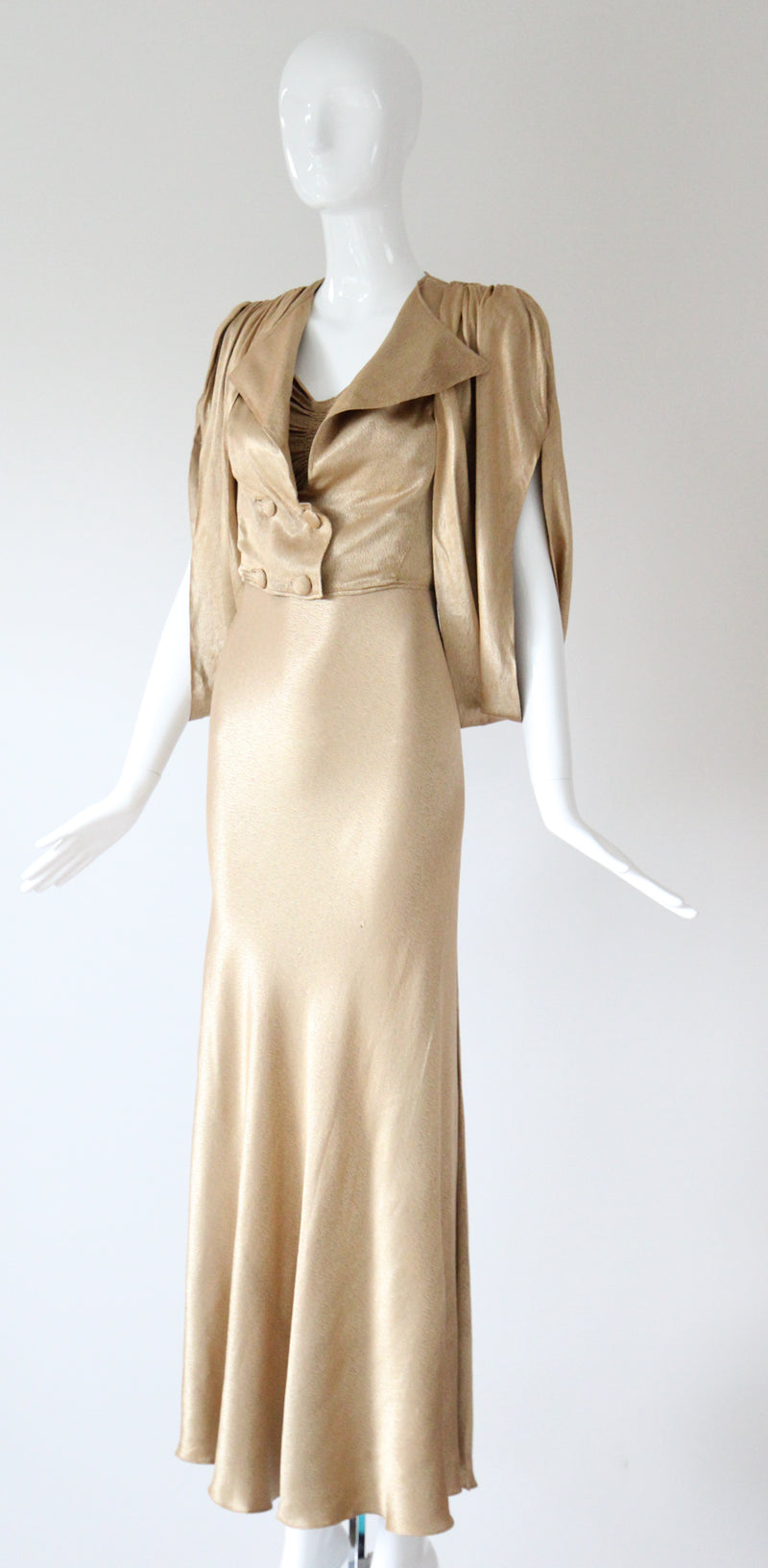 "Just Gold" Vintage 1930's Gold Satin Gown & Jacket Ensemble UK 6-8 US 2-4
