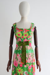 "Trailing Neon Florals" Vintage 1960's Floral Neiman Marcus Dress UK 10 US 6