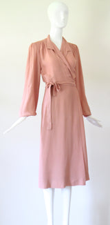 "Blush Ossie Clark" Vintage 1970's Blush Pink Moss Crepe Ossie Clark Dress UK 8-10 US 4-6