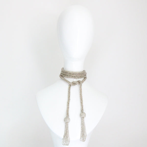 "Silver Lariat" Vintage 1960's Silver Beaded Lariat Necklace