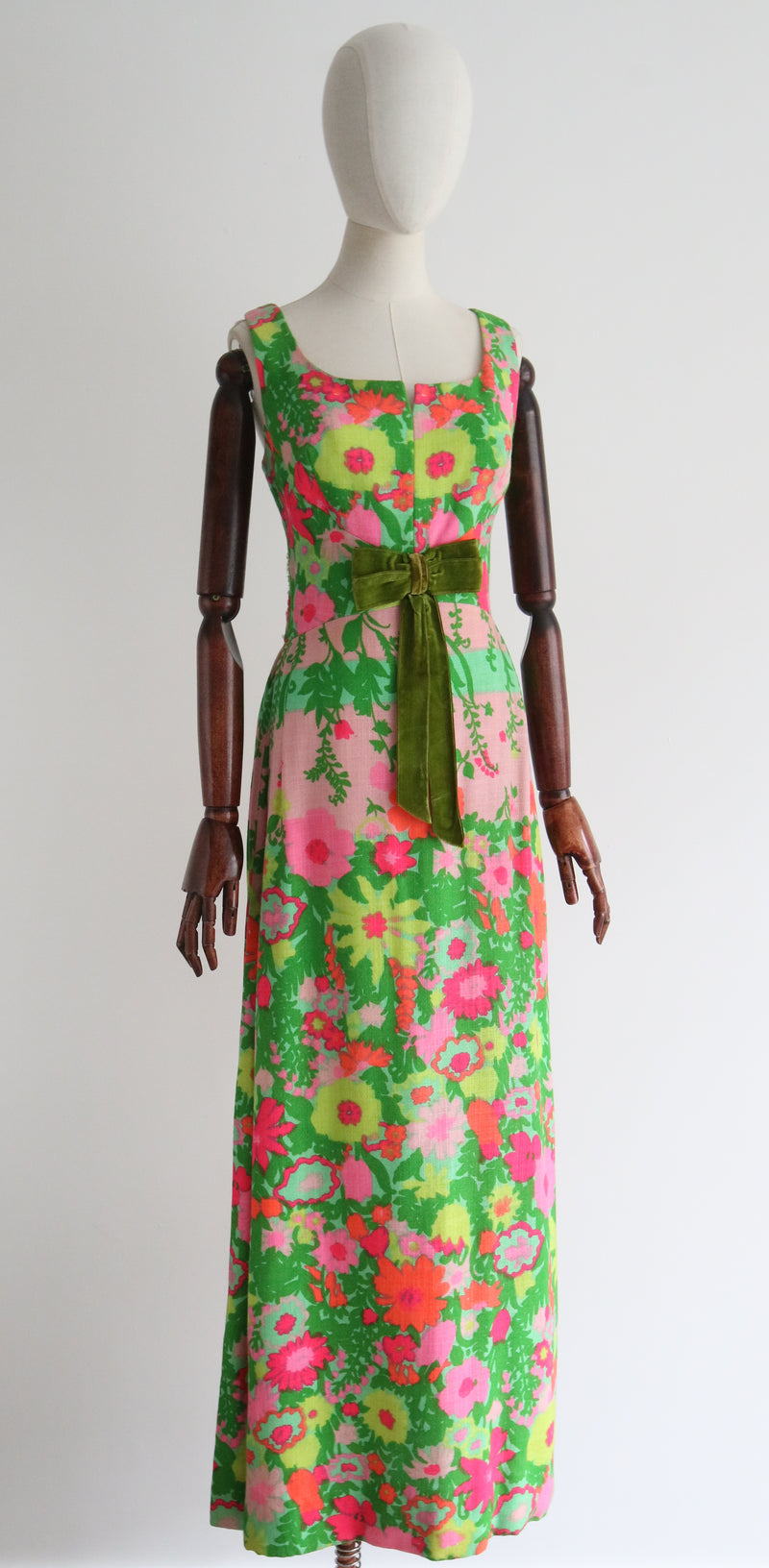 "Trailing Neon Florals" Vintage 1960's Floral Neiman Marcus Dress UK 10 US 6