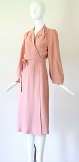 "Blush Ossie Clark" Vintage 1970's Blush Pink Moss Crepe Ossie Clark Dress UK 8-10 US 4-6