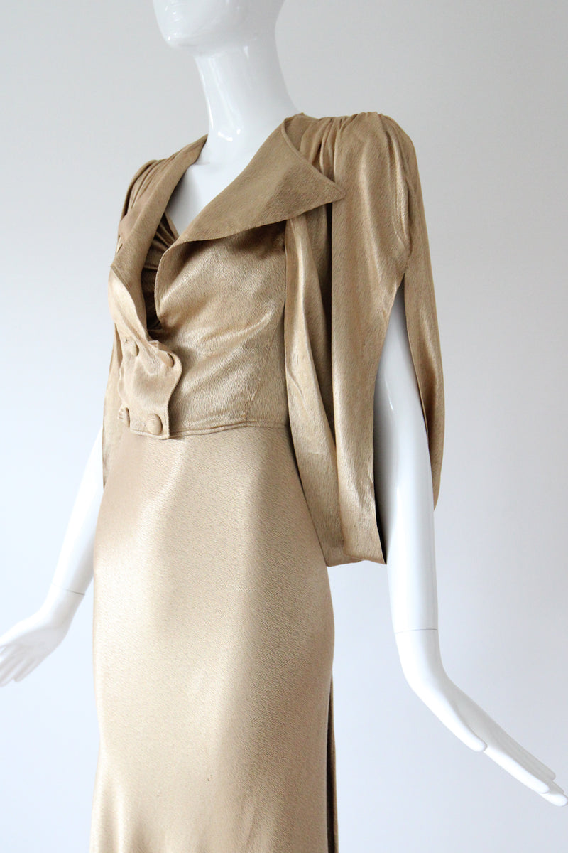 "Just Gold" Vintage 1930's Gold Satin Gown & Jacket Ensemble UK 6-8 US 2-4