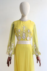 "Sicilian Yellow" Vintage 1960's Beaded Tulle Gown UK 10 US 6