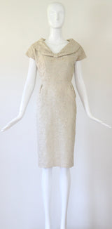 "Stone & Silver Soutache" Vintage 1950's Stone & Silver Soutache Embellished Dress UK 10 US 6