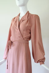 "Blush Ossie Clark" Vintage 1970's Blush Pink Moss Crepe Ossie Clark Dress UK 8-10 US 4-6