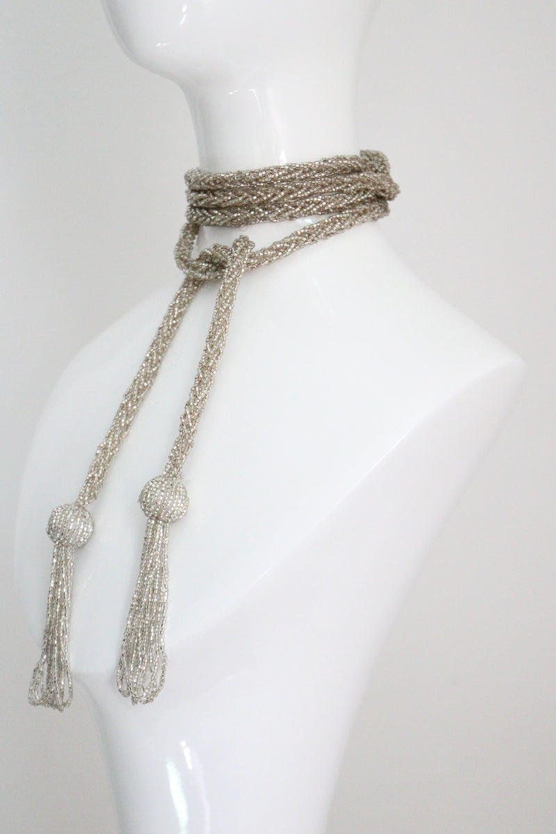 "Silver Lariat" Vintage 1960's Silver Beaded Lariat Necklace