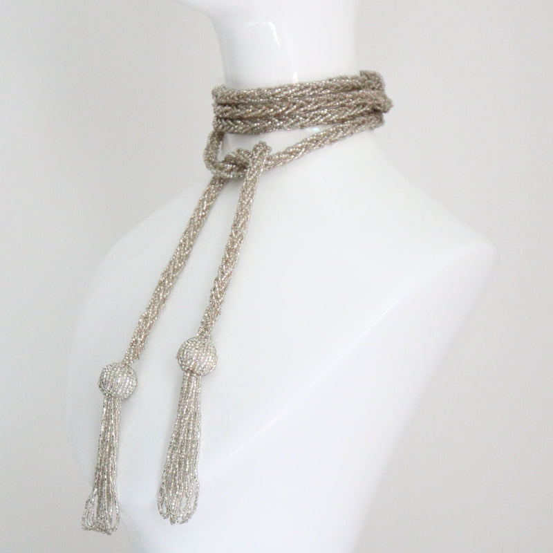 "Silver Lariat" Vintage 1960's Silver Beaded Lariat Necklace