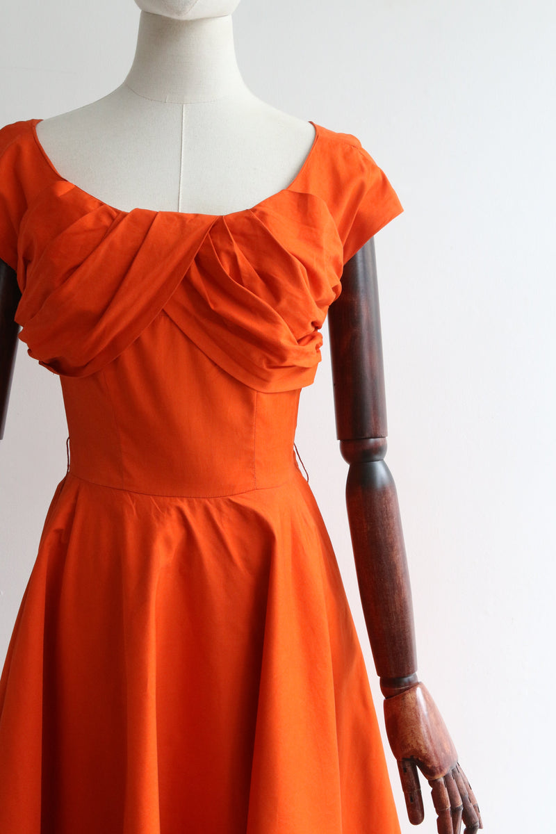 "Pleated Orange" Vintage 1950's Pleated Orange Dress UK 8 US 4