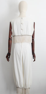 "Fringing & Rhinestones" Vintage 1960's Ivory Rhinestone & Fringed Blouse & Trouser Set UK 12 US 8