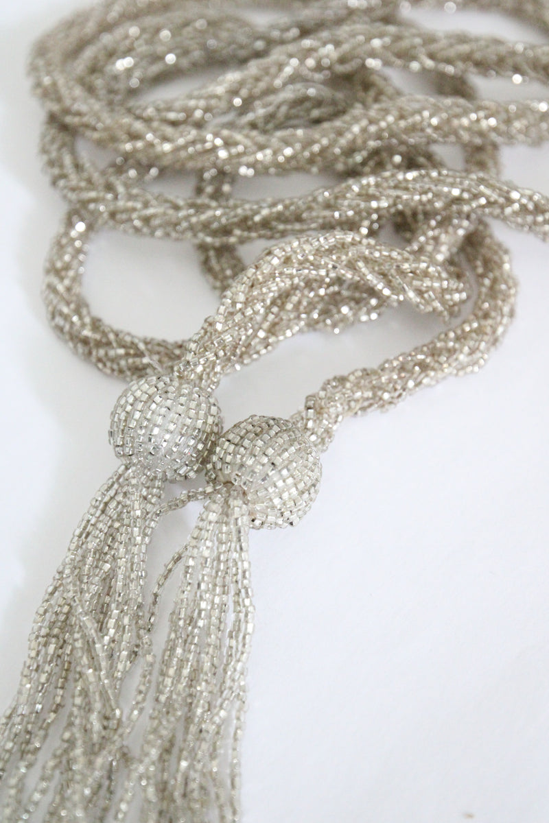 "Silver Lariat" Vintage 1960's Silver Beaded Lariat Necklace