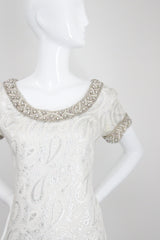 "Silver Paisley & Pearls" Vintage 1960's Beaded Silver Paisley Brocade Dress & Coat Ensemble UK 8 US 4
