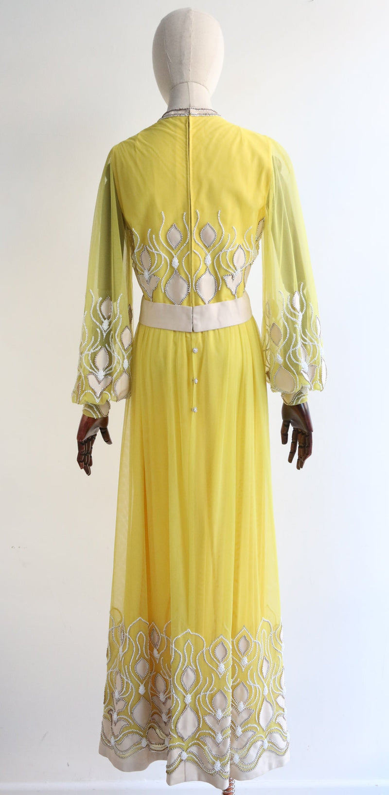 "Sicilian Yellow" Vintage 1960's Beaded Tulle Gown UK 10 US 6