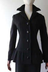 "Pierre Cardin" Vintage 1960's Black Pleated Wool Pierre Cardin Skirt Suit UK 12 US 8