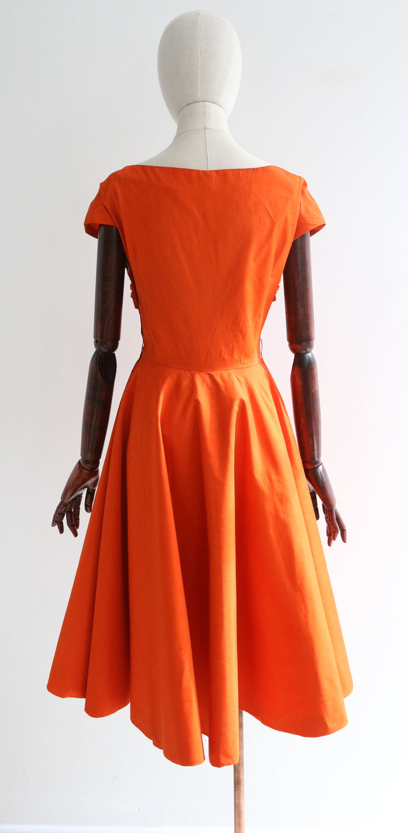 "Pleated Orange" Vintage 1950's Pleated Orange Dress UK 8 US 4