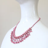 "Pink Tulips" Vintage 1940's Pink Glass Floral Necklace