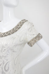 "Silver Paisley & Pearls" Vintage 1960's Beaded Silver Paisley Brocade Dress & Coat Ensemble UK 8 US 4