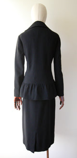 "Pierre Cardin" Vintage 1960's Black Pleated Wool Pierre Cardin Skirt Suit UK 12 US 8