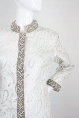 "Silver Paisley & Pearls" Vintage 1960's Beaded Silver Paisley Brocade Dress & Coat Ensemble UK 8 US 4