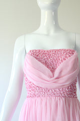 "Pink Sequins & Chiffon" Vintage 1960's Sequin & Chiffon Strapless Evening Gown UK 8 US 4