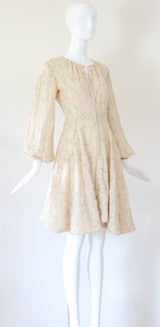 "Flocked Daisies" Vintage 1960's Cotton Organza Flocked Daisy Dress US 6 UK 10