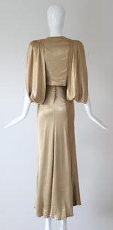 "Just Gold" Vintage 1930's Gold Satin Gown & Jacket Ensemble UK 6-8 US 2-4