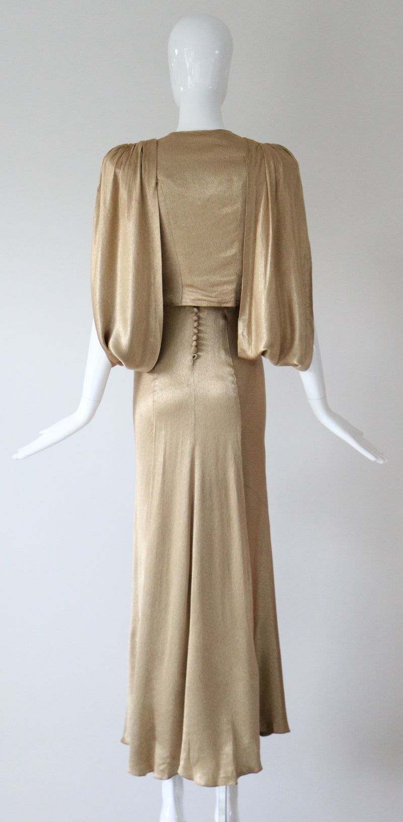 "Just Gold" Vintage 1930's Gold Satin Gown & Jacket Ensemble UK 6-8 US 2-4