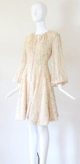 "Flocked Daisies" Vintage 1960's Cotton Organza Flocked Daisy Dress US 6 UK 10