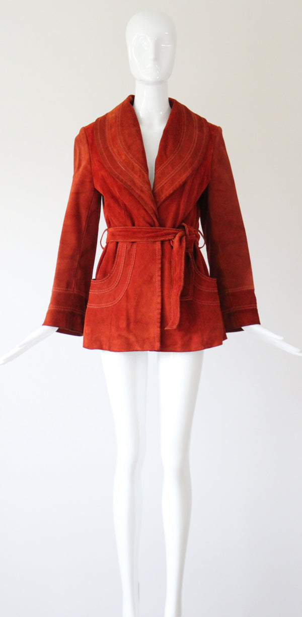 "Burnt Sienna" Vintage 1960's Burnt Sienna Suede Coat UK 8-10 US 4-6