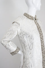 "Silver Paisley & Pearls" Vintage 1960's Beaded Silver Paisley Brocade Dress & Coat Ensemble UK 8 US 4